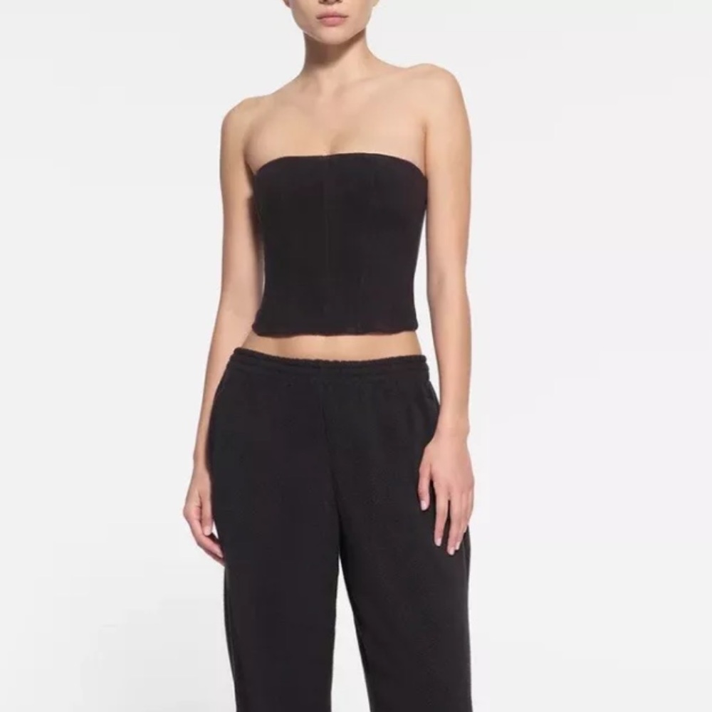 NWT Skims Fleece corset top strapless new black